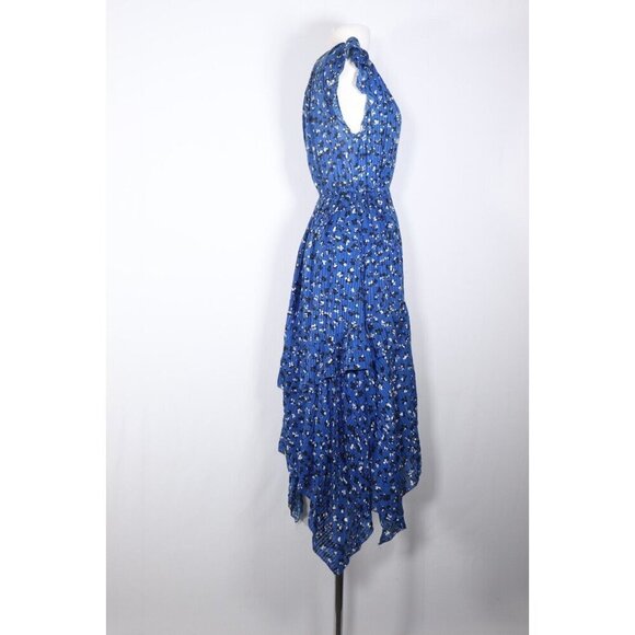 Ulla Johnson Women 2 Blue Abstract Floral Print Shadow Stripe Aurelie Midi Dress - Picture 9 of 16